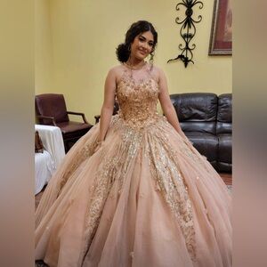 Princesa by Ariana Vara PR12262 Beading 3D Flowers Ballgown | Color: Rose Gold